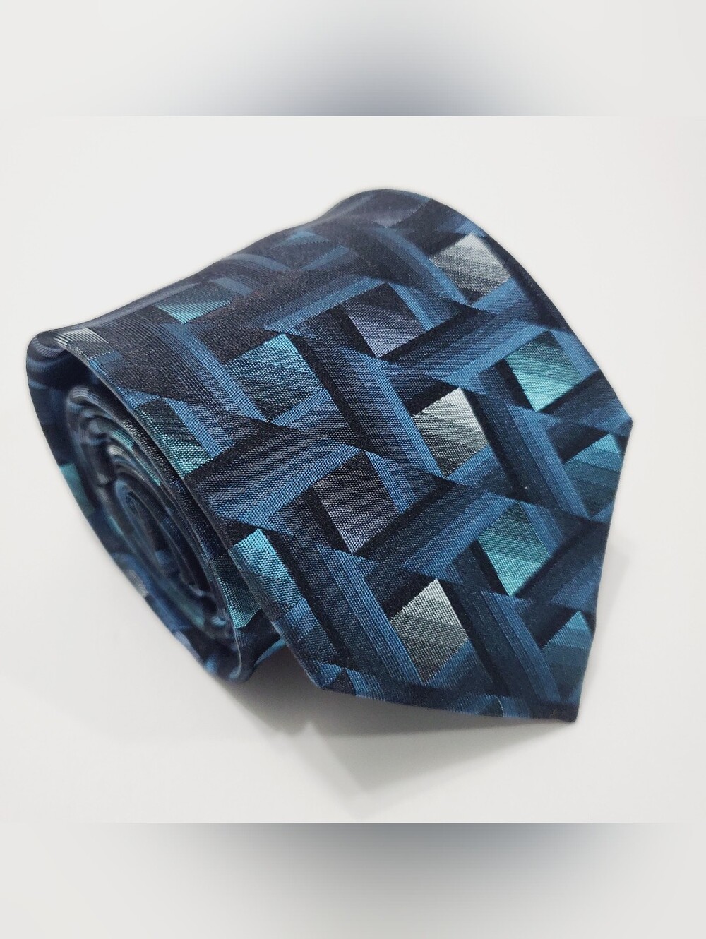Arrow Men's Silk Neck Tie Blue Geometric Pattern 58x3.25"